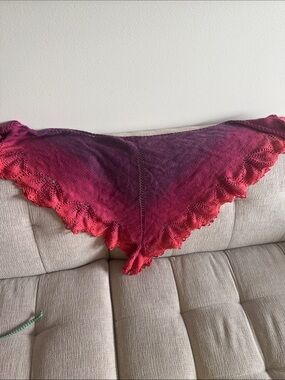 Handknit Ombre Triangle Shawl in Berry to Pink